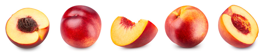 Peach isolated on white. Fresh peach. Peach collection clipping path. Full depth of field