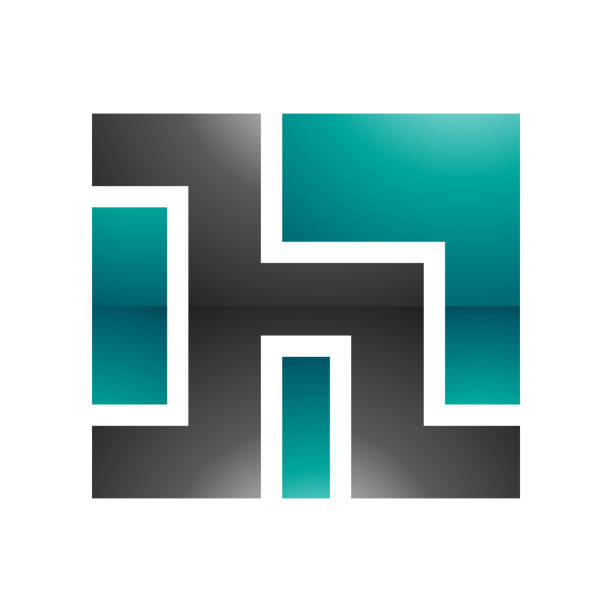 istock Persian Green and Black Square Shaped Glossy Letter H Icon 2024679201