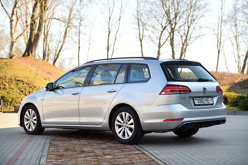 Belarus, Minsk -21.10.2023:Volkswagen Golf MK7 combi parked in the parking lot.Volkswagen Golf VII.