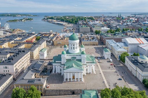 Helsinki Cathedral in Finland. Drone Point of View.