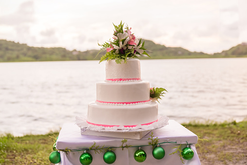 Wedding Cake in Asia. Nature Background. Ocean Water.