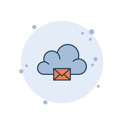 Cartoon cloud email service icon vector illustration. Send mail on bubbles background. Online message sign concept.