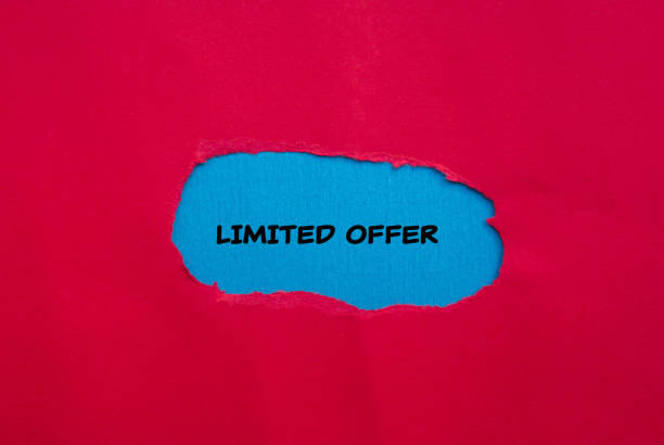 istock Limited offer words written on red torn paper with blue background 2024772635