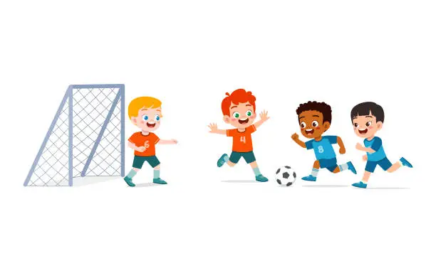 Vector illustration of kid play football with friend together