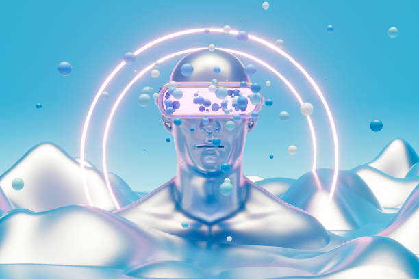 istock Man Wearing Virtual Reality Glasses, Futuristic Technology Background 2024799584