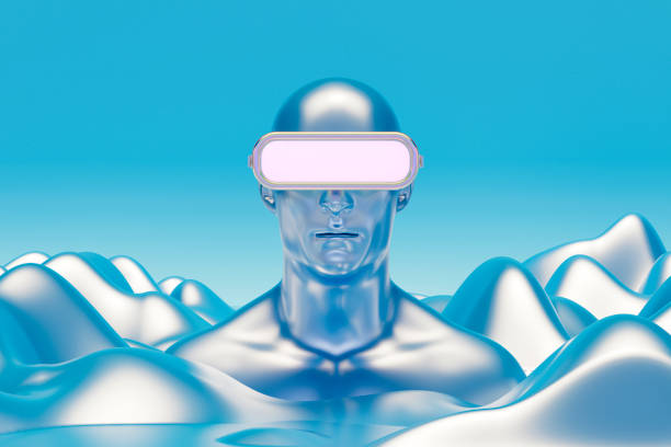 Man Wearing Virtual Reality Glasses, Futuristic Technology Background. Digitally Generated Image. 3d render.