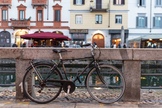 Urban bicycle parked in the Navigli District in Milan