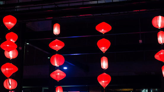 Chinese new year red lanterns at local mall THE STREET RATCHADA at  Ratchadaphisek Rd in Din Daeng, Bangkok.