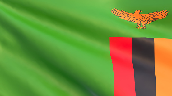 3D render - the national flag of Zambia fluttering in the wind.