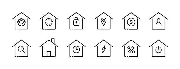 Vector illustration of House icon set. Linear style. Vector icons