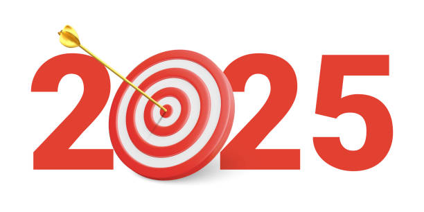 istock New Year realistic target and goals with symbol of 2025 from red target and arrows. Target concept for new year 2025. Vector illustration 2024836109