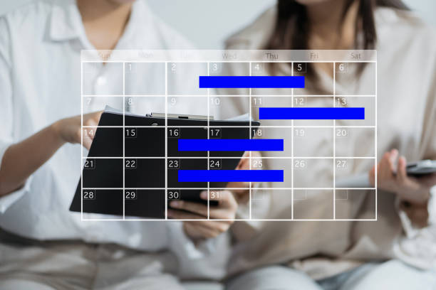 person using digital tablet with calendar planner and organizer to plan and reminder, schedule, timetable, and management, event planning.