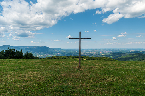 View from Loucka hill in Slezske Beskydy mountains in Czech republic during beautiful summer day