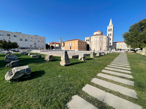 View of Church of St. Donatus and bell tower in Zadar, Croatia.