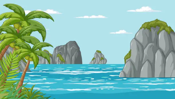 Vector illustration of Vector illustration of a serene tropical landscape