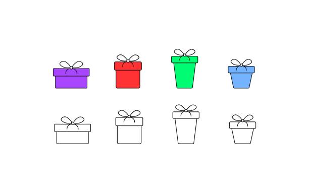 ilustrações de stock, clip art, desenhos animados e ícones de gift box icon set. flat and linear style. vector icons - gift box packaging drawing illustration and painting