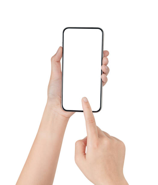 istock Hand holding smartphone with blank screen isolated on white background. 2024892411
