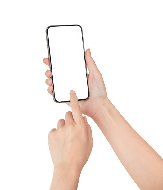istock Hand holding smartphone with blank screen isolated on white background. 2024892414