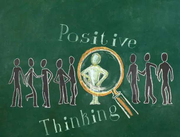 Positive thinking concept on green blackboard
