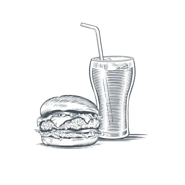 Vector illustration of Burger and a glass of Coke with a straw