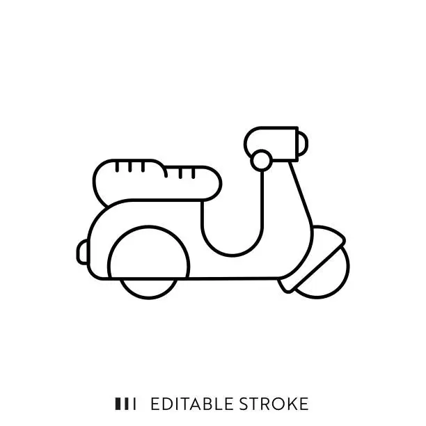 Vector illustration of Motor Scooter Line Icon Design with Editable Stroke. Suitable for Infographics, Web Pages, Mobile Apps, UI, UX, and GUI design.