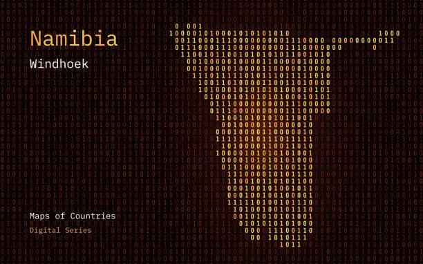 Vector illustration of Namibia Map Shown in Binary Code Pattern. TSMC. Matrix numbers, zero, one.