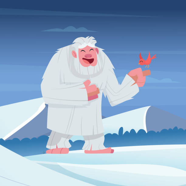 Bigfoot cartoon fantastic snow characters. vector cartoon background Bigfoot cartoon fantastic snow characters. vector cartoon background. Illustration of animal bigfoot, cute and happy character snowman creature and monster yeti cartoons stock illustrations