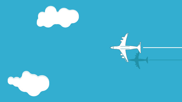 airplane fly at sky around cloud animation video , minimalist flight transportation motion graphic video template