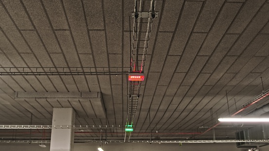 Underground Parking Lot Automated Parking Spot Occupation Ceiling Sensor Indicator with Blinking Pulsing Green LEDs