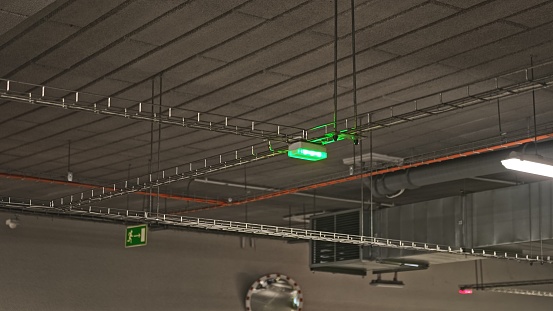 Underground Parking Lot Automated Parking Spot Occupation Ceiling Sensor Indicator with Blinking Pulsing Green LEDs