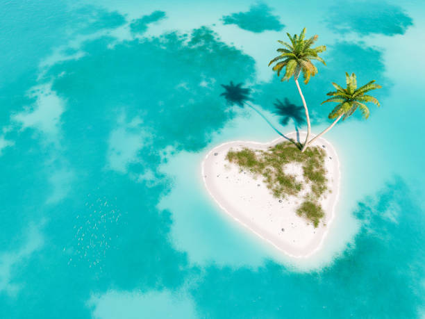 istock Heart-Shaped Island with Palm Trees in Turquoise Waters 2025013641