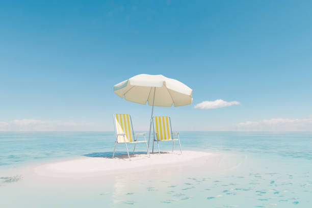 istock Serene Beach Escape with Chairs and Umbrella on a Sandy Island 2025013854