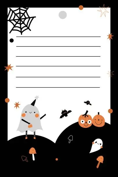 Vector illustration of Halloween ghost  checklist text planner cute childish nursery illustration for notebook notes