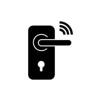 Remote Door Locking solid icon design on a white background. This black flat icon suits infographics, web pages, mobile apps, UI, UX, and GUI designs.