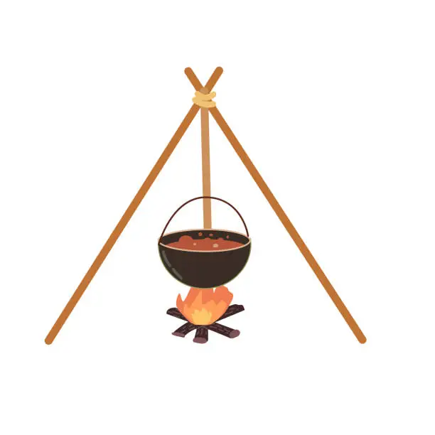Vector illustration of hiking campin pot on fire icon illustration for adventure design