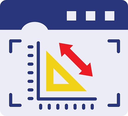 Simulation of measurements in browser vector icon design, Webdesign Development symbol, user interface or graphic sign, website engineering illustration, Grid and measuring tool with arrows concept