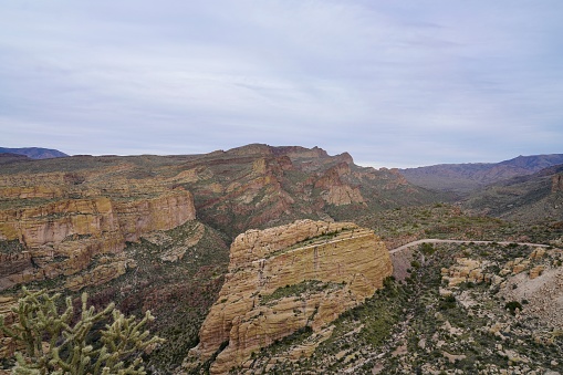 Along the Apache Trail in the Tonto National Forest, looking down into Fish Creek from the top of the hill.