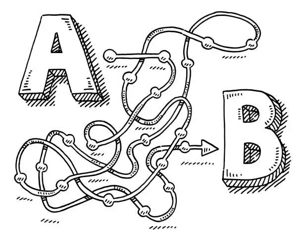 Vector illustration of Complex Trip From A To B Drawing