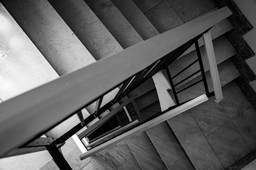 Abstract stairs in the city. Abstract steps, cement stairs, wide stone stairway often seen on monuments and landmarks, wide stone stairs, steps, diagonal, nobody.