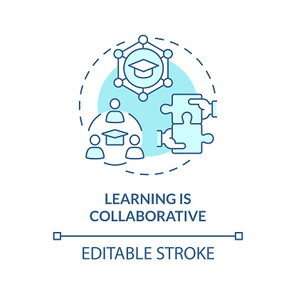 Collaborative learning soft blue concept icon. Working in teams and develop social skills. Communication. Round shape line illustration. Abstract idea. Graphic design. Easy to use in presentation