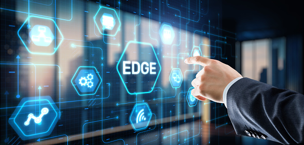 Edge computing. IT technology icon on virtual screen.