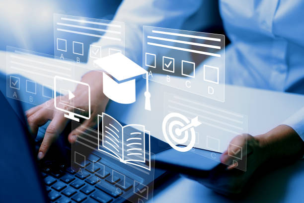 istock E-learning, education, online exam concept. Choose correct answer. Education internet online digital technology concept. 2025124419