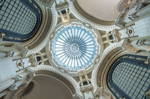 Intricate architecture and ceiling design of a historic building in Buenos Aires, Argentina.