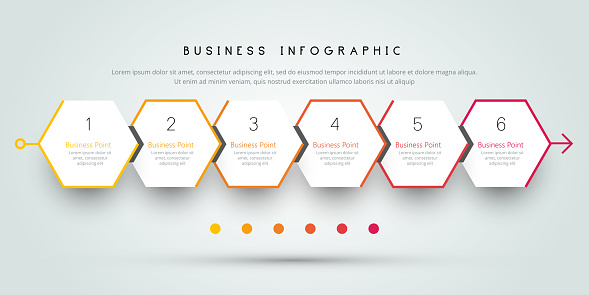 Vector elements for infographics. presentation and chart. steps or processes. options number workflow template design, number 6 stock illustration