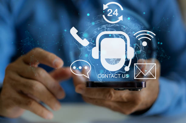 istock Human use smartphone with call center on screen contact us, email, address, operator, customer, suppor, phone services agen, customer support hotline.contact us concept 2025150919