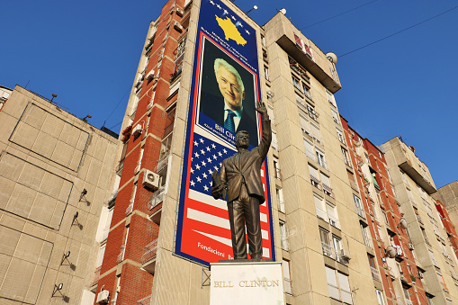 Pristina, Kosovo - June 29th 2022: Statue of Bill Clinton in Pristina