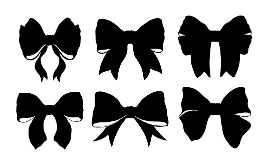 Vector hair bow silhouette. Drawn in a manual style sketch, bow in a linear style. Graphic illustration.