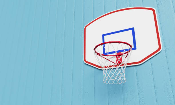 istock Basketball Backboard with Blue Wood Wall. 3D Rendering 2025179324