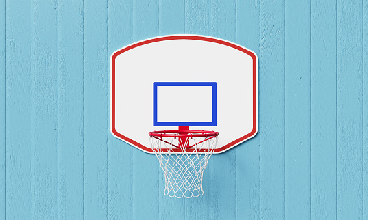Basketball Backboard with Blue Wood Wall. 3D Rendering
