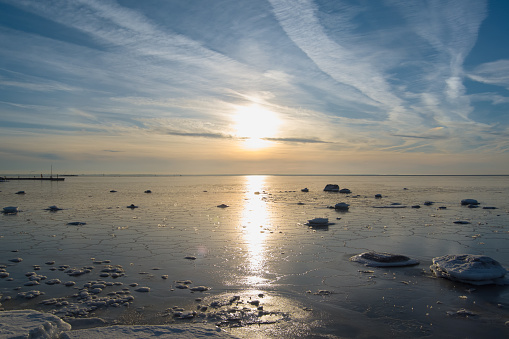 The Baltic Sea is frozen on a sunny day. High quality photo